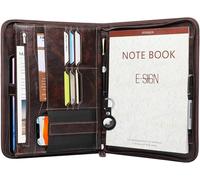 IVESIGN Zippered Padfolio for Women & Men Resume Portfolio Folder Vegan Leather Business Organizer Planner,with Writing Pad Interior 10.1 Inch Tablet Sleeve Dark Brown