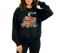 Ivexla Women Knitting Yarn Sweatshirt I'm OK Crocheting Graphic Pullover Funny Yarn Lover Crafting Casual Top(Black,XL)