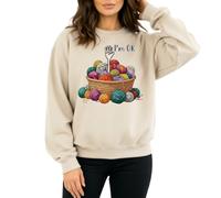 Ivexla Women Knitting Yarn Sweatshirt I'm OK Crocheting Graphic Pullover Funny Yarn Lover Crafting Casual Top(Beige,XXL)