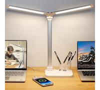 iVict Dual Swing Arm LED Desk Lamps, 5 Light Modes x 10 Brightness Levels Desk Light with USB Charging Port, 45 Minutes Auto Timer Table Lamp, Desk Lamp for Home Office, Bedroom, Reading