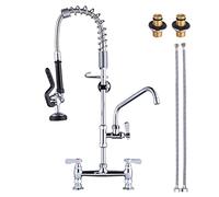 iVIGA Commercial Kitchen Faucet Deck Mount with Pre-Rinse Sprayer 26" Height Kitchen Sink Faucet 8 Inch Center with 10" Add-on Swing Spout Faucet & Coiled Spring Pull Down Spray
