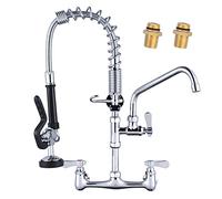 iVIGA Commercial Kitchen Faucet Wall Mount with Pre-Rinse Sprayer 21" Height Wall Mount Kitchen Sink Faucet 8 Inch Center with 10" Add-on Swing Spout Faucet & Coiled Spring Pull Down Spray