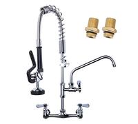 iVIGA Commercial Kitchen Faucet Wall Mount with Pre-Rinse Sprayer 8 Inch Center Wall Mount Kitchen Sink Faucet with 9.6" Add-on Swing Spout 25" Height Faucet with Pull Down Spray