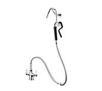 IVIGA Commercial Pot Filler Faucet, Deck Mount Brass Pot Kettle Filling Faucet, Dual Handles Single Hole with 43" Hose and Hook Nozzle, Chrome