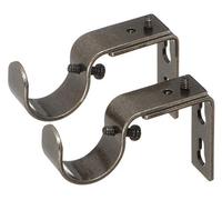 Ivilon Short Projection Brackets for Curtain Rods - for 1 or 1 1/8 Inch Rods. Set of 2 - Pewter