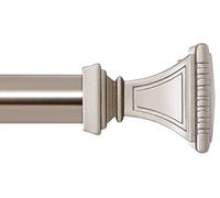 Ivilon Treatment Window Curtain Rod - Carved Square Finials, 1 1/8 in Rod, 28 to 48 in. Satin Nickel