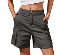IVIR Bermuda Cargo Shorts for Women Knee Length 6 Pockets Elastic Waist Long Shorts for Summer Casual, Dark Gray, M