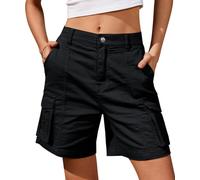 IVIR Bermuda Cargo Shorts for Women Knee Length 6 Pockets Elastic Waist Long Shorts for Summer Casual Army Black XXL