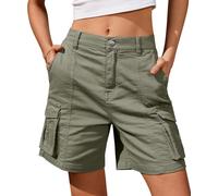 IVIR Bermuda Cargo Shorts for Women Knee Length 6 Pockets Elastic Waist Long Shorts for Summer Casual Army Green XXL