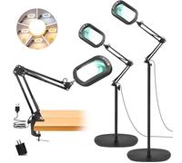 IVMAIE 10X Magnifying Glass with Light and Stand, 3-in-1 Magnifying Floor Lamp with Clamp, 5 Color Modes LED Dimmable Standing Magnifier with Light Hands Free for Close Work, Sewing, Painting, Reading