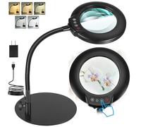 IVMAIE 10X Magnifying Glass with Light, Flexible Gooseneck Lighted Magnifier with Stand, 5 Color Modes Stepless Dimmable LED Desk Lamp Hands Free for Craft Painting Jewelry Needlepoint Close Work