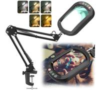 IVMAIE 10X Rectangular Magnifier with Light, 5 Color Modes Stepless Dimmable Magnifier with Stand, LED Illuminated Clamp Desk Lamp with Swing Arm, Handsfree for Reading Painting Crafts Close