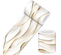 IVN Wallpaper Border Ivory Gold Folded Wave Paper Art Pattern Design 4x196 Inch Peel and Stick Wallpaper Border for Mirror Frame Bathroom Laundry Room Pool Area Living Room Wall Decor