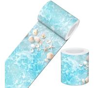 IVN Wallpaper Border Ocean Beach Seashell Starfish Water Pattern Design 4x196 Inch Peel and Stick Wallpaper Border for Mirror Frame Bathroom Laundry Room Pool Area Living Room Wall Decor