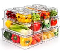 IVODEELA 14 Pack Fridge Organisers with Lids,Stackable Clear Fridge Storage Containers,BPA Free Pantry Organizers and Storage With Drain Tray for Fruit,Salad,Egg,Vegetable,Cheese,Meat,Can