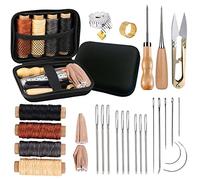 IVODEELA 29 Pcs Leather Sewing Kit, Leather Tool Kit with Needles, Waxed Thread, Thimble, Awl and Storage Bag, Blue