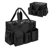 IVODEELA Cleaning Caddy with Handle,Cleaning Organiser,Multifunctional Cleaners Bag with Detachable Thick Dividers,Adjustable Shoulder Straps for Cleaning Supplies,Home,Car,Garden,Medium,Black