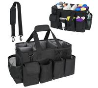 IVODEELA Cleaning Caddy with Handle,Cleaning Organiser,Multifunctional Cleaners Bag with Detachable Thick Dividers,Adjustable Shoulder Straps for Cleaning Supplies,Home,Car,Garden,XL,Black