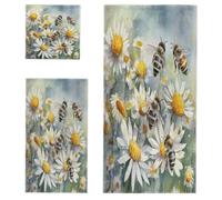 Ivolege Daisy Bees Collect Honey 3 Piece Bath Towels Set, Ultra Soft Absorbent Quick Dry Bathroom Towels, 1 Hand Towel, 1 Washcloth, 1 Bath Towel