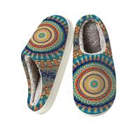 Ivolege Home Slippers, Boho Orange Mandala Womens Slippers | Memory Foam Slip On Slipper Cozy Warm Comfy Non Slip House Shoes Bedroom Shoe