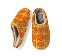 Ivolege Home Slippers, Orange Mandala Womens Slippers | Memory Foam Slip On Slipper Cozy Warm Comfy Non Slip House Shoes Bedroom Shoe