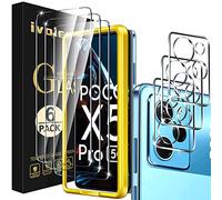 iVoler 3+3 Pieces Tempered Glass for Xiaomi Poco X5 Pro 5G (Not for Little X5 5G), 3 Pieces Anti-Scratch Protective Film with 3 Pieces Camera Film and Installation Frame, HD Clear