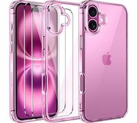 ivoler 3 in 1 Camera Cover for iPhone 16 Plus 6.7-Inch Case, 2 Pack Tempered Glass Screen Protector, Slim Soft TPU Shockproof Anti-Scratch Silicone - PINK