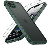 ivoler 3 in 1 Case for iPhone 16e 2025 with 2 Pieces Tempered Glass Screen Protectors, Military Standard Shockproof Cell Phone Case, Matte Translucent Anti-Fingerprint Protective Case, Green