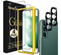 ivoler 4 Pack Screen Protector Compatible with Samsung Galaxy S22 5G/4G（Not for Samsung S22 Plus/Ultra), 2 Pack Tempered Glass and 2 Pack Camera Lens Protector with Easy Installation Frame