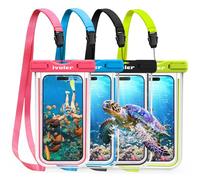 ivoler 4-Pack Waterproof Phone Pouches, IPX8 Universal Fluorescent Design Underwater Dry Bags for Swimming for iPhone 17/16/15 Pro Max, Samsung S26 Ultra (Up to 7")- Black+Rose Red+Blue+Green