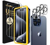 ivoler Alignment Aid Screen Protector for iPhone 15 Pro Max, 3 Tempered Glass Film and 3 Camera Lens Protectors with 1 Installation Alignment Aid,30-second installation, Bubble-Free, HD Clear