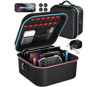 ivoler All-in-One Compact Carrying Case for Nintendo Switch 2(2025),Hard Shell with 2-Pack Screen Protector &2-Set of Thump Grips,Hold 14 Game Cartridges & Includes Strap,Black