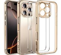ivoler Clear Case Compatible with iPhone 16 Pro 6.3 inch, 1 Phone Case + 2 Tempered Glass Screen Protector, Non-Yellowing Military Shockproof Anti-Scratch Slim Phone Case Cover- Desert Titanium