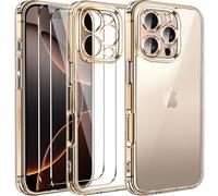 ivoler Clear Case Compatible with iPhone 16 Pro Max 6.9 inch, 1 Phone Case + 2 Tempered Glass Screen Protector, Non-Yellowing Military Shockproof Anti-Scratch Slim Phone Case Cover- Desert Titanium