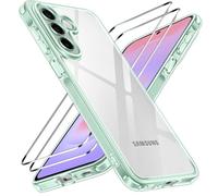 ivoler Clear Case for Samsung Galaxy A37 5G, 1 Phone Case with 2 Pack Tempered Glass, [Military Protection] Shockproof Transparent Protective Case Thin Transparent Case- Lime Green