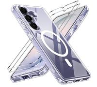 ivoler Clear Magnetic Case for Samsung Galaxy S26 Plus 5G, 1 Phone Case with 2-Pack Tempered Glass Screen Protectors, [Military Grade Protection] Shockproof Transparent Slim Case