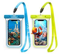 ivoler Waterproof Phone Pouch, 2-Pack IPX8 Universal Fluorescent Design Underwater Dry Bags for Swimming Compatible with iPhone 16/15/14/13/12 Pro Max, Samsung, Huawei Up to 7"(Blue+Green)