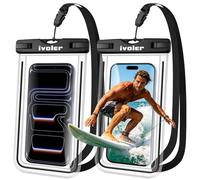 ivoler Waterproof Phone Pouch, 2-Pack IPX8 Universal Fluorescent Design Waterproof Case Dry Bag for swimming Compatible for iPhone 15 14 13 12 11 Pro Max XR,Samsung,Huawei etc up to 7"(Black+Black)