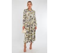 Ivory and Olive Baroque Floral Print Maxi Shirt Dress Love Sunshine Green 14