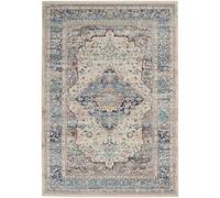 Ivory Blue Rug, Stain-Resistant Bordered Floral Rug, Traditional Luxurious Rug For Bedroom, & Dining Room-115Cm (Circle)