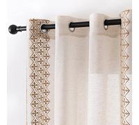 Ivory Boho Curtains 63 Inch Length for Bedroom 2 Panels Grommet Semi Sheer Window Curtains for Living Room Embroidered Shabby Chic Light Filtering Drapes Country Rustic Farmhouse Decor, 52x63, Taupe