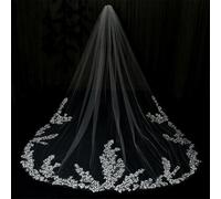 Ivory Cathedral Wedding veils 3D Flower Appliques Bride Bridal veil Sexy Wedding accessories-Ivory-300cm