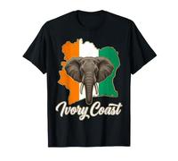 Ivory Coast Elephant Head and National Flag Map Silhouette T-Shirt