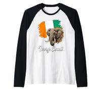 Ivory Coast Elephant National Flag Raglan Baseball Tee