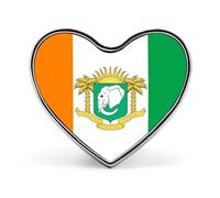 Ivory Coast Flag National Emblem Badge Pin Brooch Heart Shape Button Aluminum Decor for Backpacks Hats
