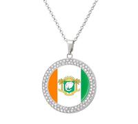 Ivory Coast Flag National Emblem Women's Necklaces Round Crystal Pendant Jewelry Party Wedding