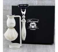 Ivory Colour Shaving Set for Men 3 Pieces Pure White Shaving Brush Badger Hair Razor Brush Shaving Brush for Razor & Wet Shaving Brush