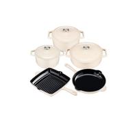 Cooks Professional 5 Piece Cast Iron Casserole Dish, Frying Pan & Skillet Set in Ivory Cooks Professional Ivory