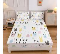 Ivory Fitted Sheets, Cartoon Animals Panda Rabbit Face 4FT-Small Double Fitted Sheet, Bed Sheets Extra Deep Pocket 12 inch (30 cm) Microfiber Brushed 120x190cm Bed Sheet with 2 Pillowcases 50×75cm