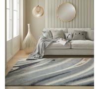 Ivory Grey Blue Abstract Polyester Modern Bedroom, Livingroom Rug - 160Cm X 220Cm